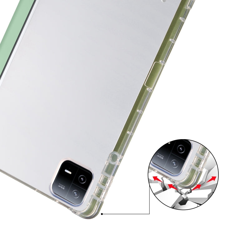 For iPad Pro 13 2024 3-fold Clear TPU Smart Leather Tablet Case with Pen Slot(Green)