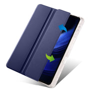 For iPad Pro 13 2024 3-fold Clear TPU Smart Leather Tablet Case with Pen Slot(Dark Blue)