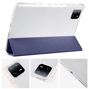 For iPad Pro 13 2024 3-fold Clear TPU Smart Leather Tablet Case with Pen Slot(Dark Blue)