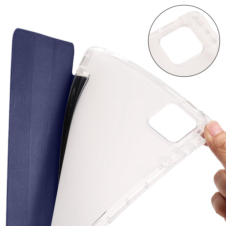 For iPad Pro 13 2024 3-fold Clear TPU Smart Leather Tablet Case with Pen Slot(Dark Blue)