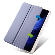 For iPad Pro 13 2024 3-fold Clear TPU Smart Leather Tablet Case with Pen Slot(Lavender Purple)