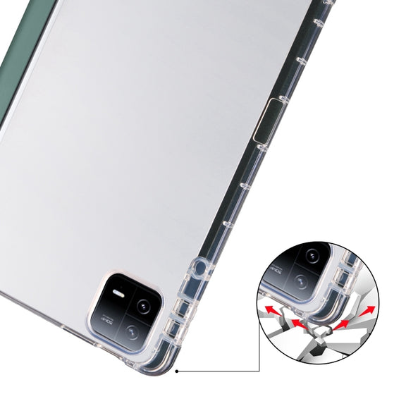 For iPad Pro 11 2024 3-fold Clear TPU Smart Leather Tablet Case with Pen Slot(Dark Green)