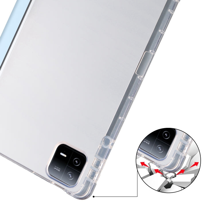 For iPad Pro 11 2024 3-fold Clear TPU Smart Leather Tablet Case with Pen Slot(Ice Blue)