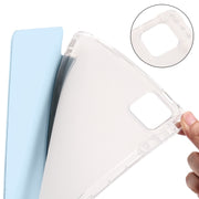 For iPad Pro 11 2024 3-fold Clear TPU Smart Leather Tablet Case with Pen Slot(Ice Blue)