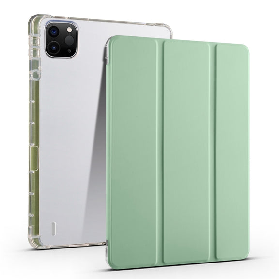 For iPad Pro 11 2024 3-fold Clear TPU Smart Leather Tablet Case with Pen Slot(Green)