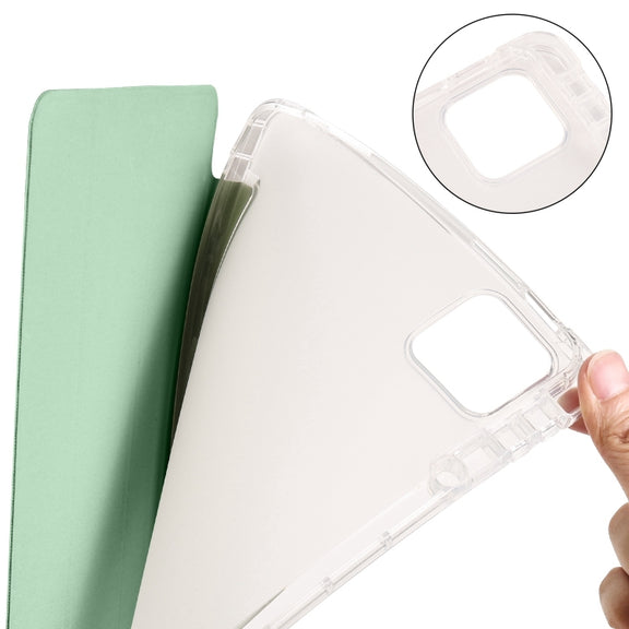 For iPad Pro 11 2024 3-fold Clear TPU Smart Leather Tablet Case with Pen Slot(Green)