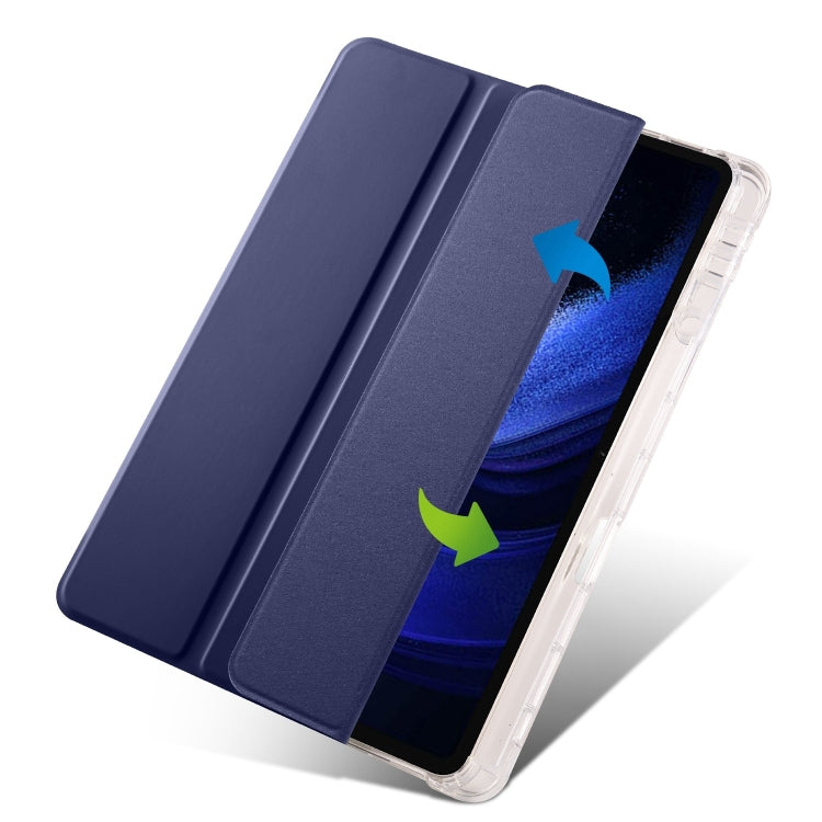 For iPad Pro 11 2024 3-fold Clear TPU Smart Leather Tablet Case with Pen Slot(Dark Blue)