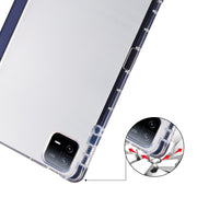 For iPad Pro 11 2024 3-fold Clear TPU Smart Leather Tablet Case with Pen Slot(Dark Blue)