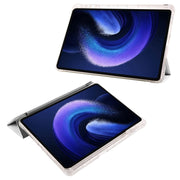 For iPad Pro 11 2024 3-fold Clear TPU Smart Leather Tablet Case with Pen Slot(Space Gray)