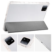 For iPad Pro 11 2024 3-fold Clear TPU Smart Leather Tablet Case with Pen Slot(Space Gray)