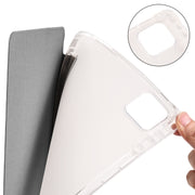 For iPad Pro 11 2024 3-fold Clear TPU Smart Leather Tablet Case with Pen Slot(Space Gray)