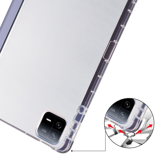 For iPad Pro 11 2024 3-fold Clear TPU Smart Leather Tablet Case with Pen Slot(Lavender Purple)