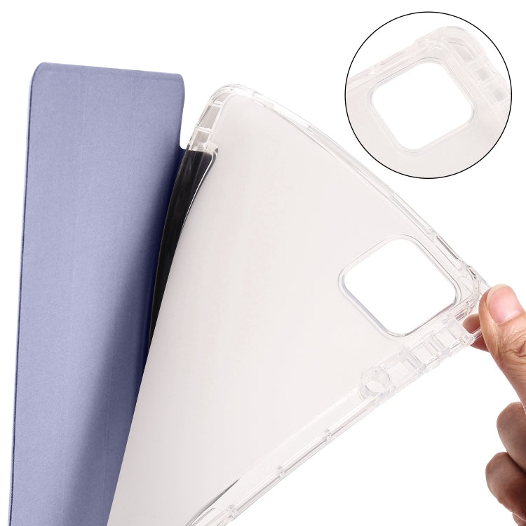 For iPad Pro 11 2024 3-fold Clear TPU Smart Leather Tablet Case with Pen Slot(Lavender Purple)
