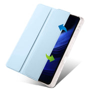 For iPad Air 11 2024 3-fold Clear TPU Smart Leather Tablet Case with Pen Slot(Ice Blue)