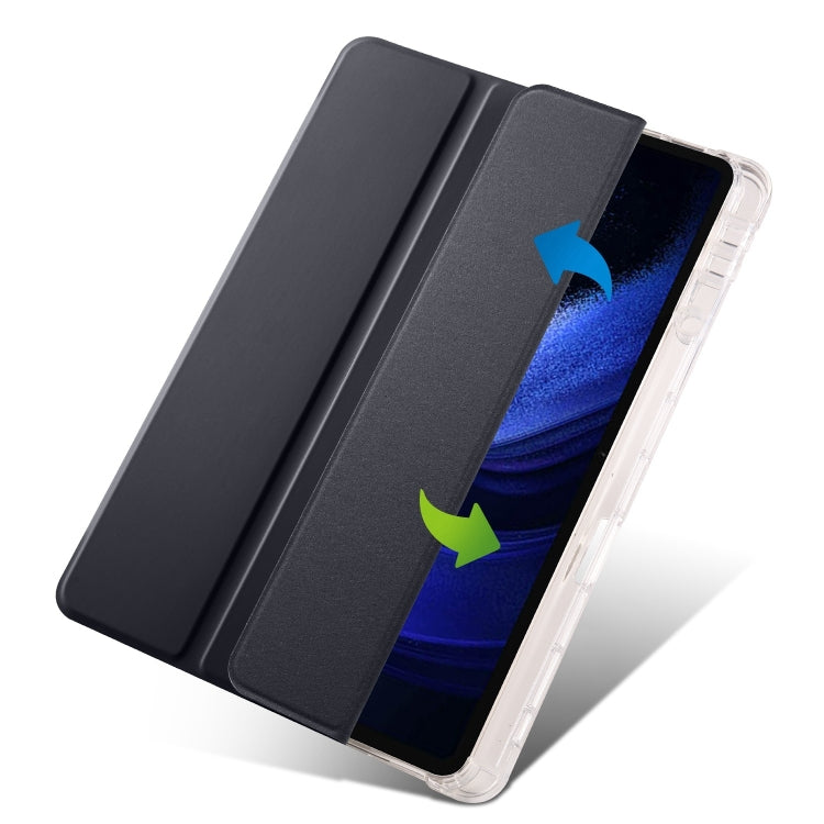 For iPad Air 11 2024 3-fold Clear TPU Smart Leather Tablet Case with Pen Slot(Black)