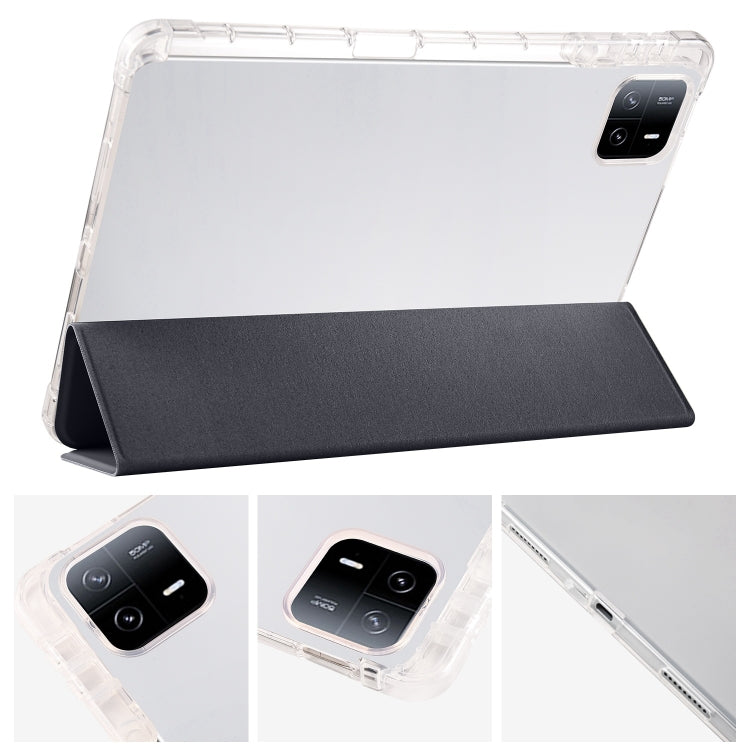 For iPad Air 11 2024 3-fold Clear TPU Smart Leather Tablet Case with Pen Slot(Black)