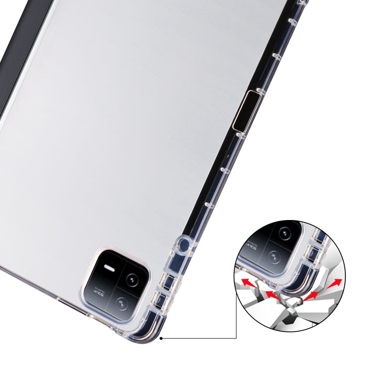 For iPad Air 11 2024 3-fold Clear TPU Smart Leather Tablet Case with Pen Slot(Black)