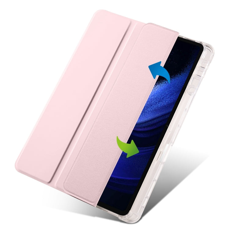 For iPad Air 11 2024 3-fold Clear TPU Smart Leather Tablet Case with Pen Slot(Sand Pink)