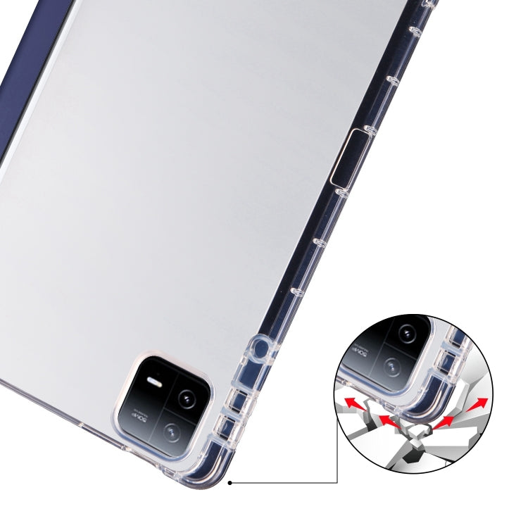 For iPad Air 11 2024 3-fold Clear TPU Smart Leather Tablet Case with Pen Slot(Dark Blue)