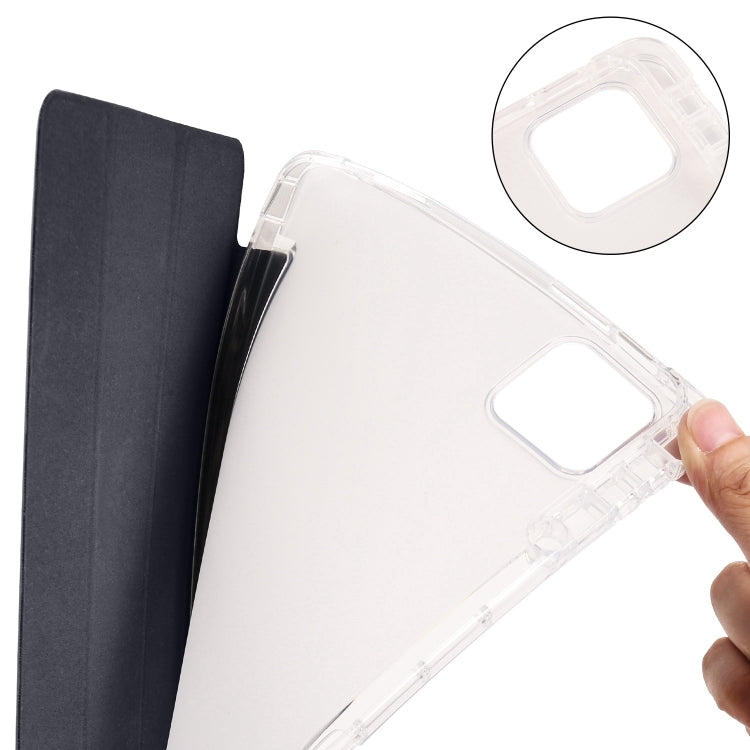 For iPad Air 13 2025 / 2024 3-fold Clear TPU Smart Leather Tablet Case with Pen Slot(Black)