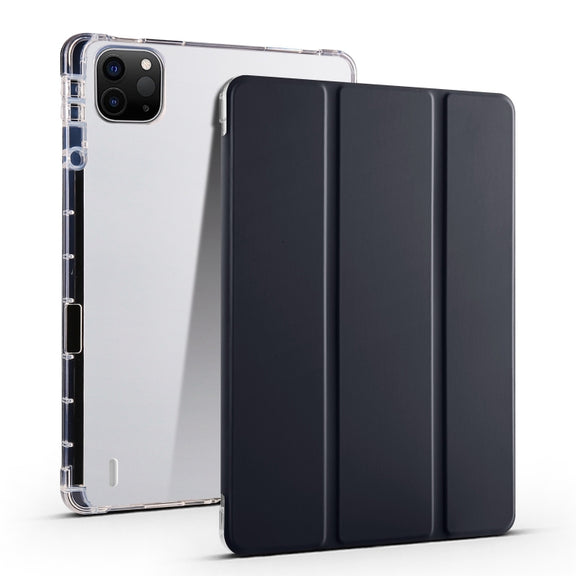 For iPad Air 13 2025 / 2024 3-fold Clear TPU Smart Leather Tablet Case with Pen Slot(Black)