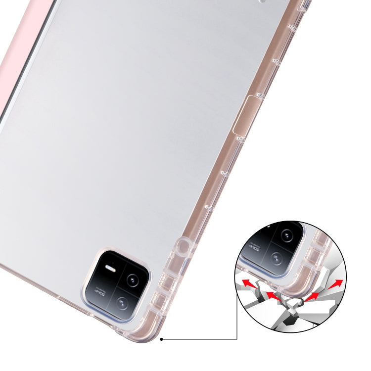 For iPad Air 13 2025 / 2024 3-fold Clear TPU Smart Leather Tablet Case with Pen Slot(Sand Pink)