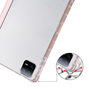 For iPad Air 13 2025 / 2024 3-fold Clear TPU Smart Leather Tablet Case with Pen Slot(Sand Pink)