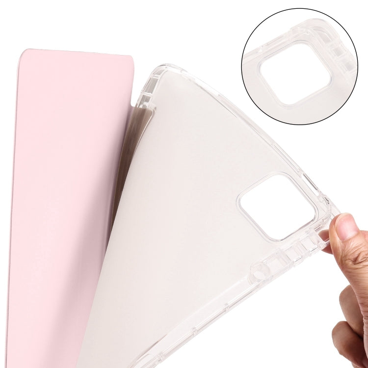 For iPad Air 13 2025 / 2024 3-fold Clear TPU Smart Leather Tablet Case with Pen Slot(Sand Pink)