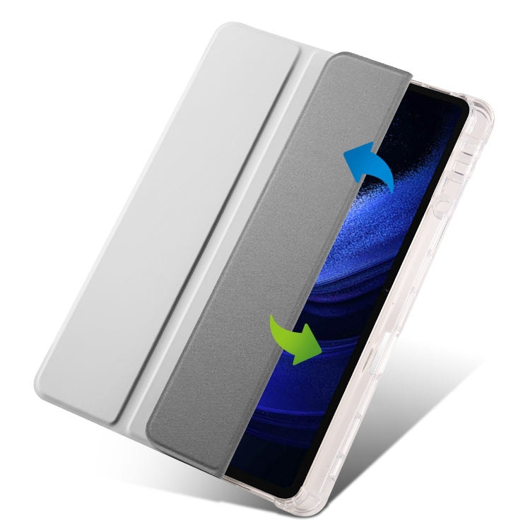 For iPad Air 13 2024 3-fold Clear TPU Smart Leather Tablet Case with Pen Slot(Space Gray)
