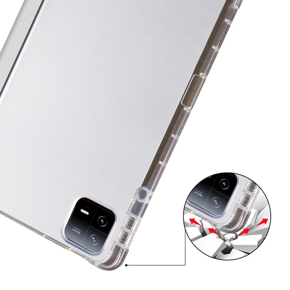 For iPad Air 13 2024 3-fold Clear TPU Smart Leather Tablet Case with Pen Slot(Space Gray)