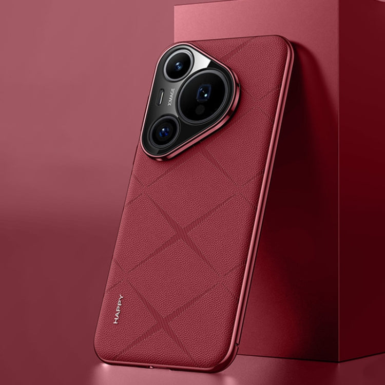 For Huawei Pura 70 Pro / Pro+ Plain Leather PC Phone Case(Wine Red)