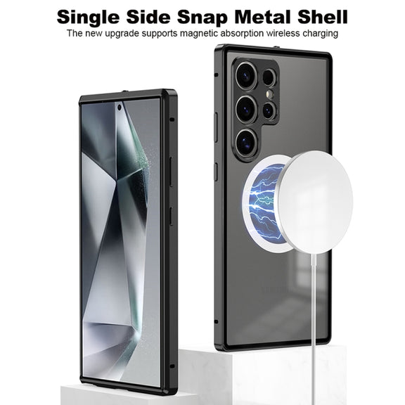 For Samsung Galaxy S24 5G Snap Buckle Metal Frame Frosted MagSafe Phone Case(Silver)