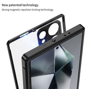 For Samsung Galaxy S24 5G Snap Buckle Metal Frame Frosted MagSafe Phone Case(Gold)