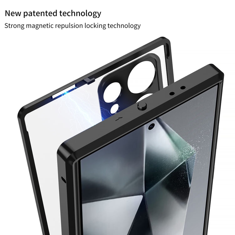 For Samsung Galaxy S24 Ultra 5G Snap Buckle Metal Frame Frosted MagSafe Phone Case(Black)