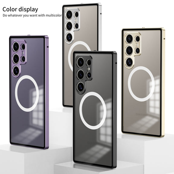 For Samsung Galaxy S24 5G Snap Buckle Metal Frame Frosted MagSafe Phone Case(Gold)