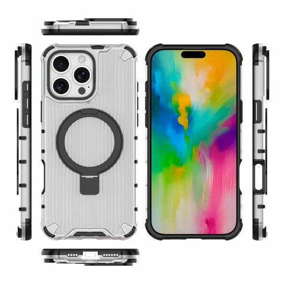 For iPhone 16 Pro Max Grating Holder Shockproof Phone Case(Transparent)