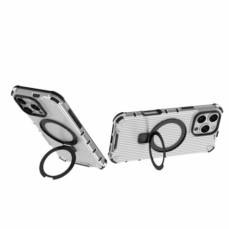 For iPhone 16 Pro Max Grating Holder Shockproof Phone Case(Transparent)