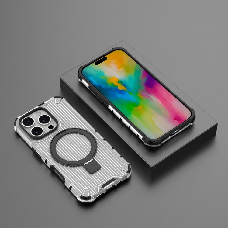 For iPhone 16 Pro Grating Holder Shockproof Phone Case(Transparent)