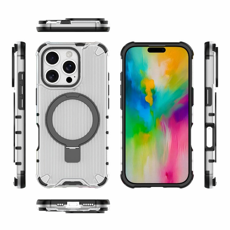 For iPhone 16 Pro Grating Holder Shockproof Phone Case(Transparent)