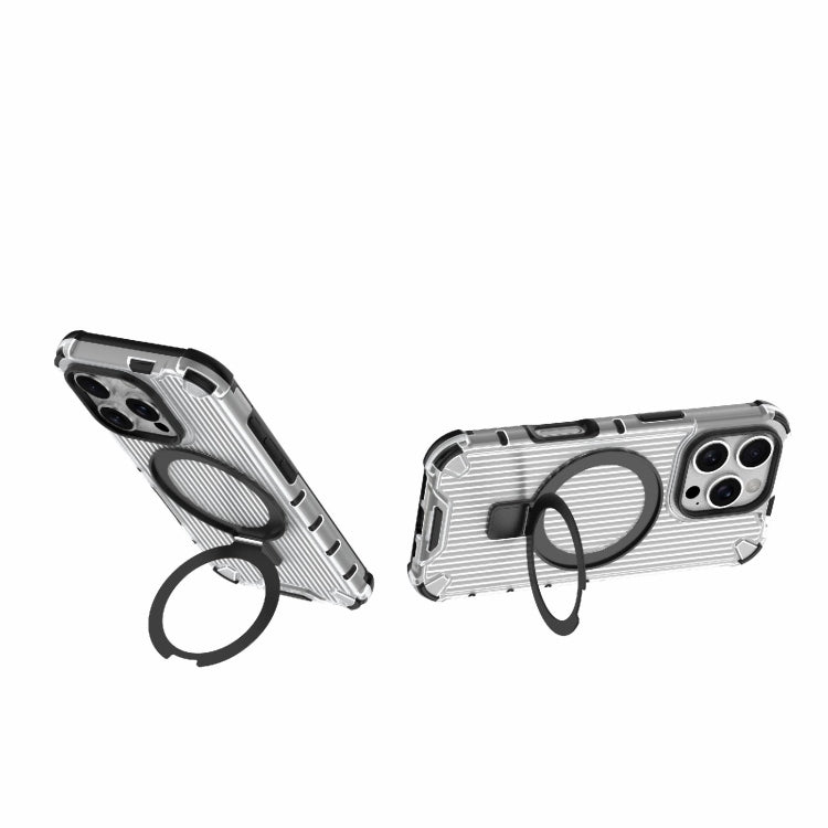 For iPhone 16 Pro Grating Holder Shockproof Phone Case(Transparent)