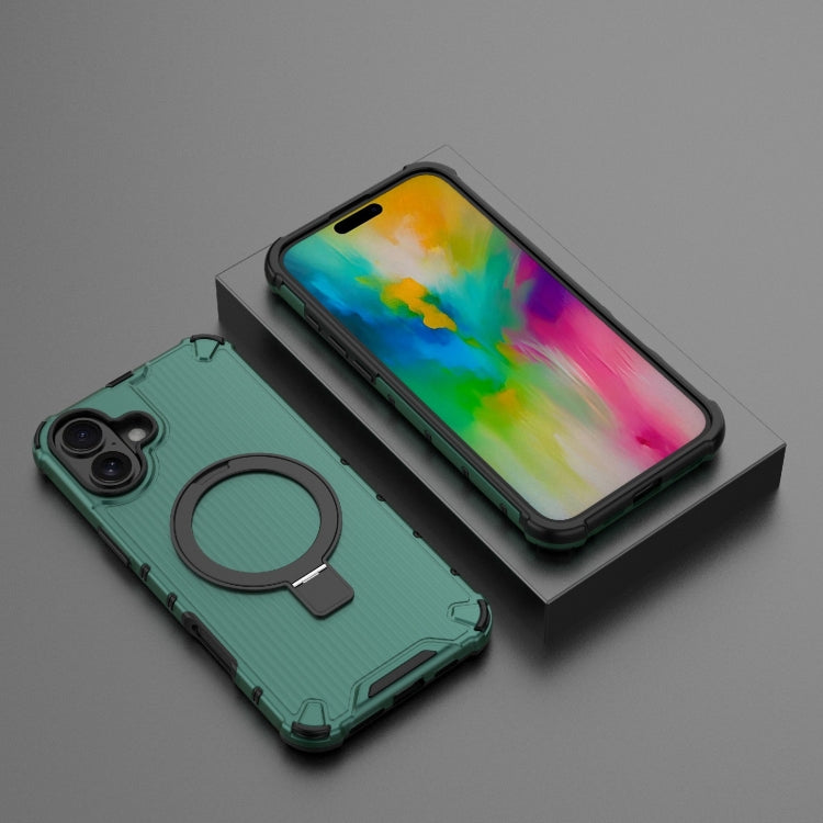 For iPhone 16 Plus Grating Holder Shockproof Phone Case(Green)