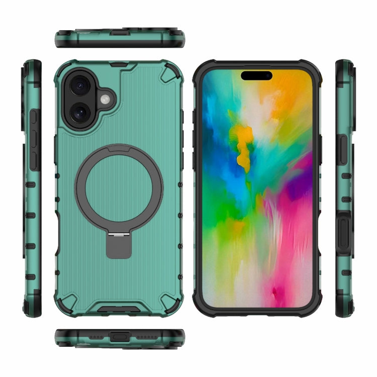 For iPhone 16 Plus Grating Holder Shockproof Phone Case(Green)