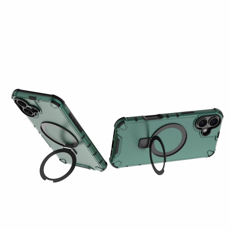 For iPhone 16 Plus Grating Holder Shockproof Phone Case(Green)