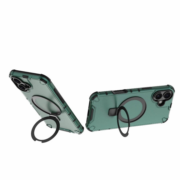 For iPhone 16 Plus Grating Holder Shockproof Phone Case(Green)
