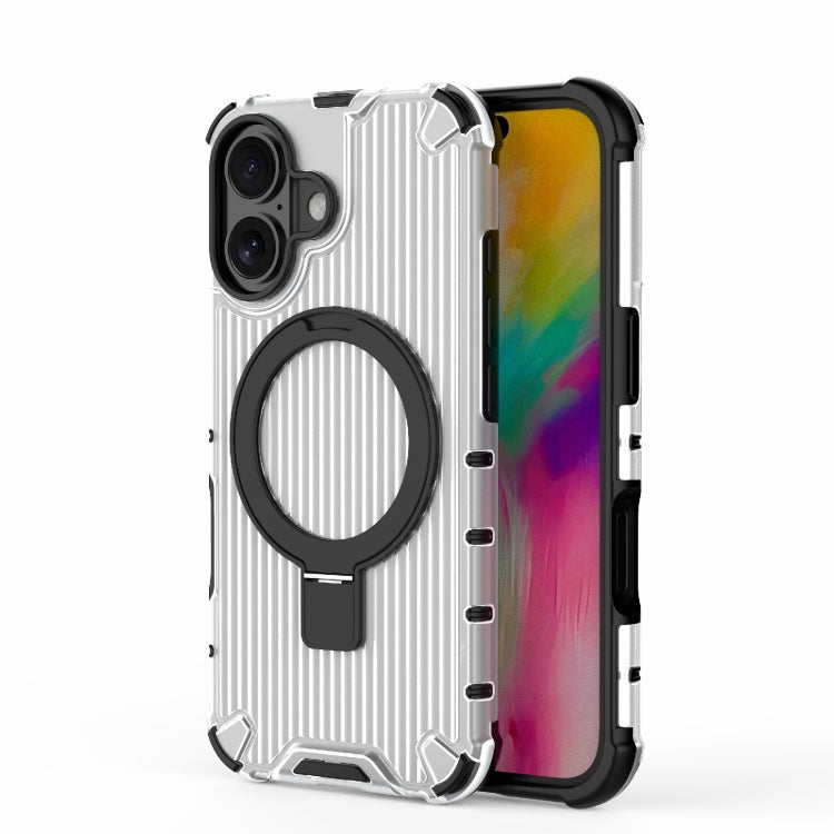 For iPhone 16 Grating Holder Shockproof Phone Case(Transparent)