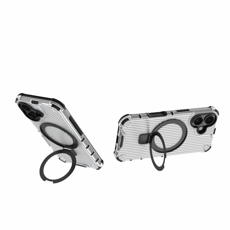 For iPhone 16 Grating Holder Shockproof Phone Case(Transparent)