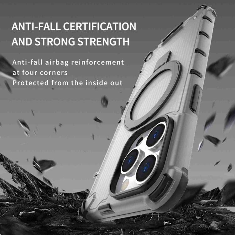 For iPhone 16 Pro Max Grating Holder Shockproof Phone Case(Transparent)