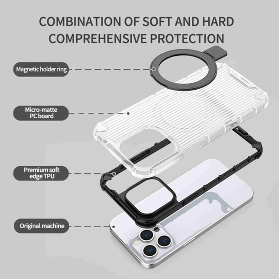 For iPhone 16 Pro Max Grating Holder Shockproof Phone Case(Transparent)