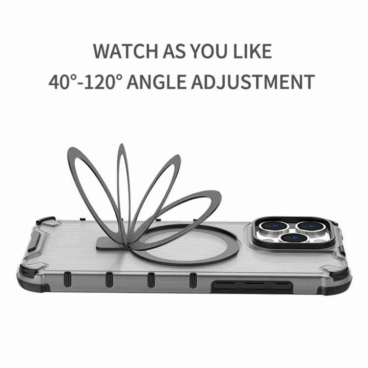 For iPhone 16 Pro Max Grating Holder Shockproof Phone Case(Transparent)
