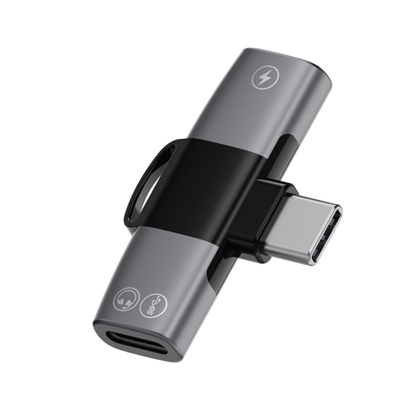 2 in 1 USB-C / Type-C to Dual USB-C / Type-C T-Type Audio Mobile Phone Charging Adapter(Tarnish)